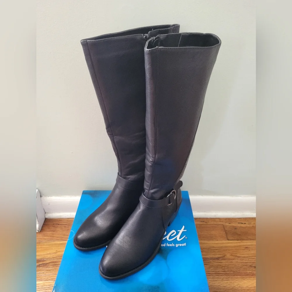 Easy Street Women's Luella Tall Boot Fashion‎ Black Embossed Size 9.5 New